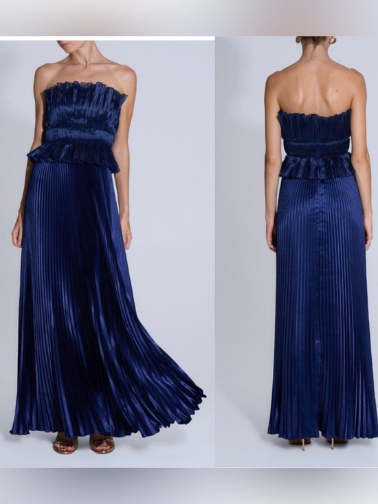 L’Idee Dresses & Skirts - L'IDÉE Masquerade Deep Navy Pleated Strapless Maxi Dress XS NWT Read Description